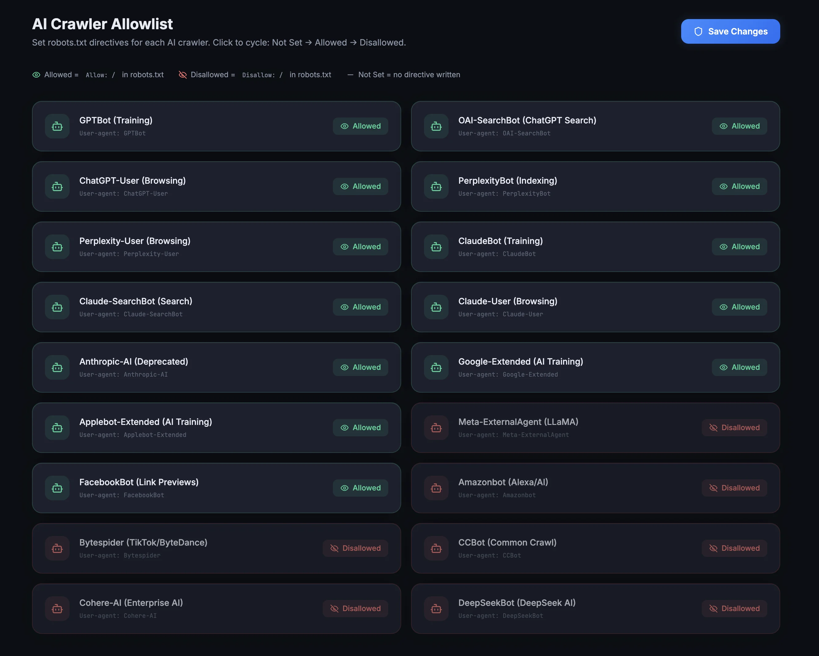 AI Crawler Allowlist — AEO God Mode Dashboard