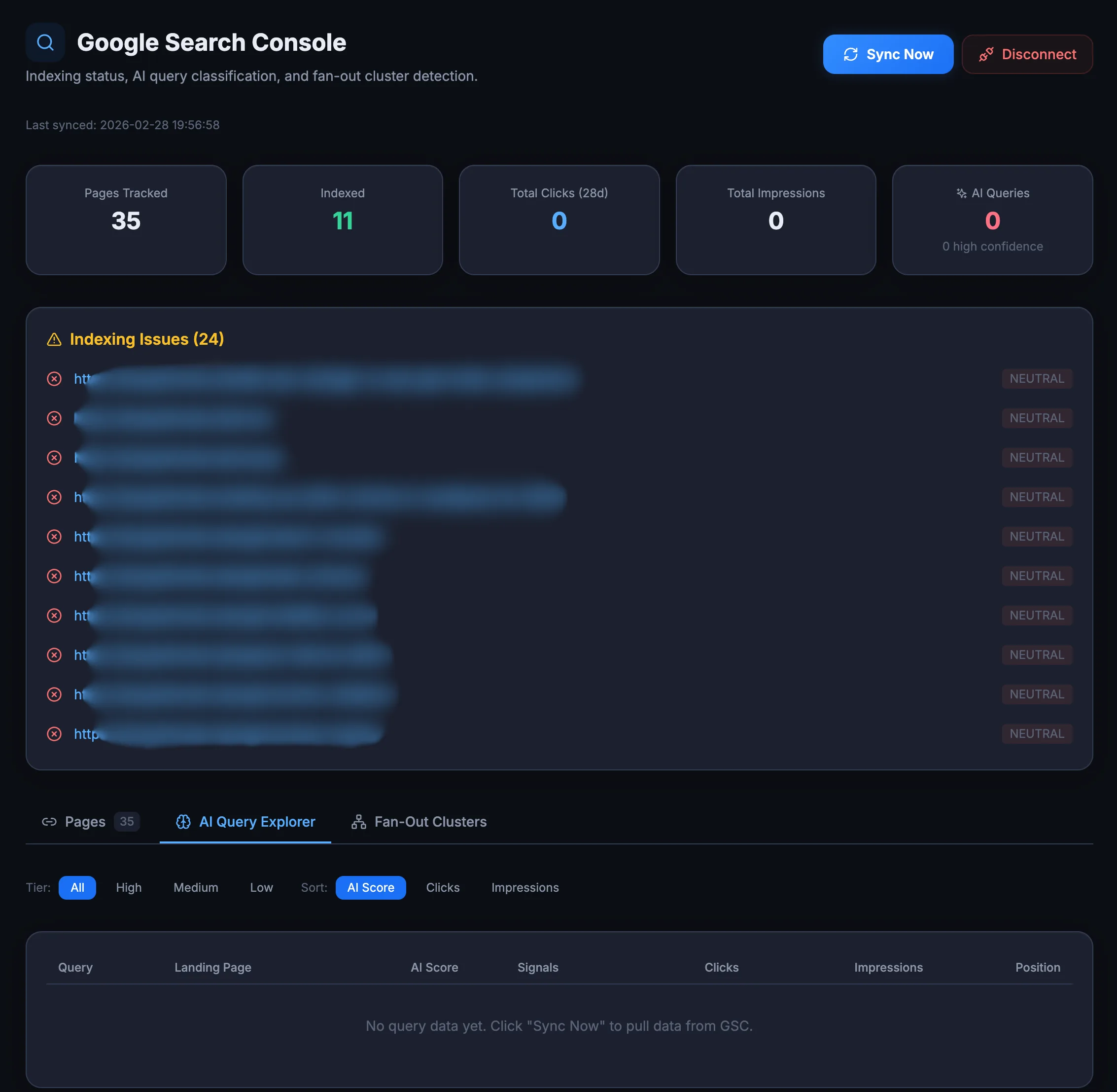 Google Search Console Integration — AEO God Mode Dashboard