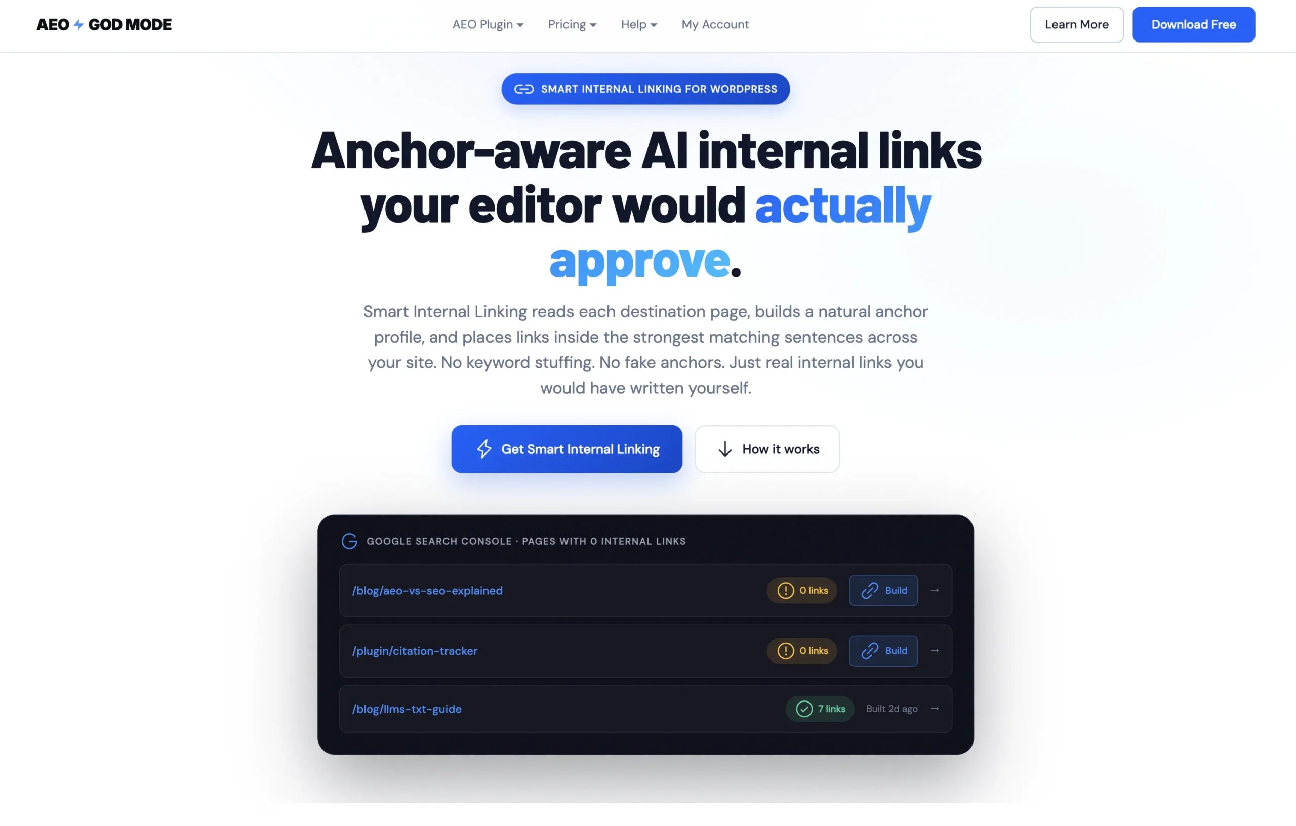 AEO God Mode Smart Internal Linking with anchor aware suggestions