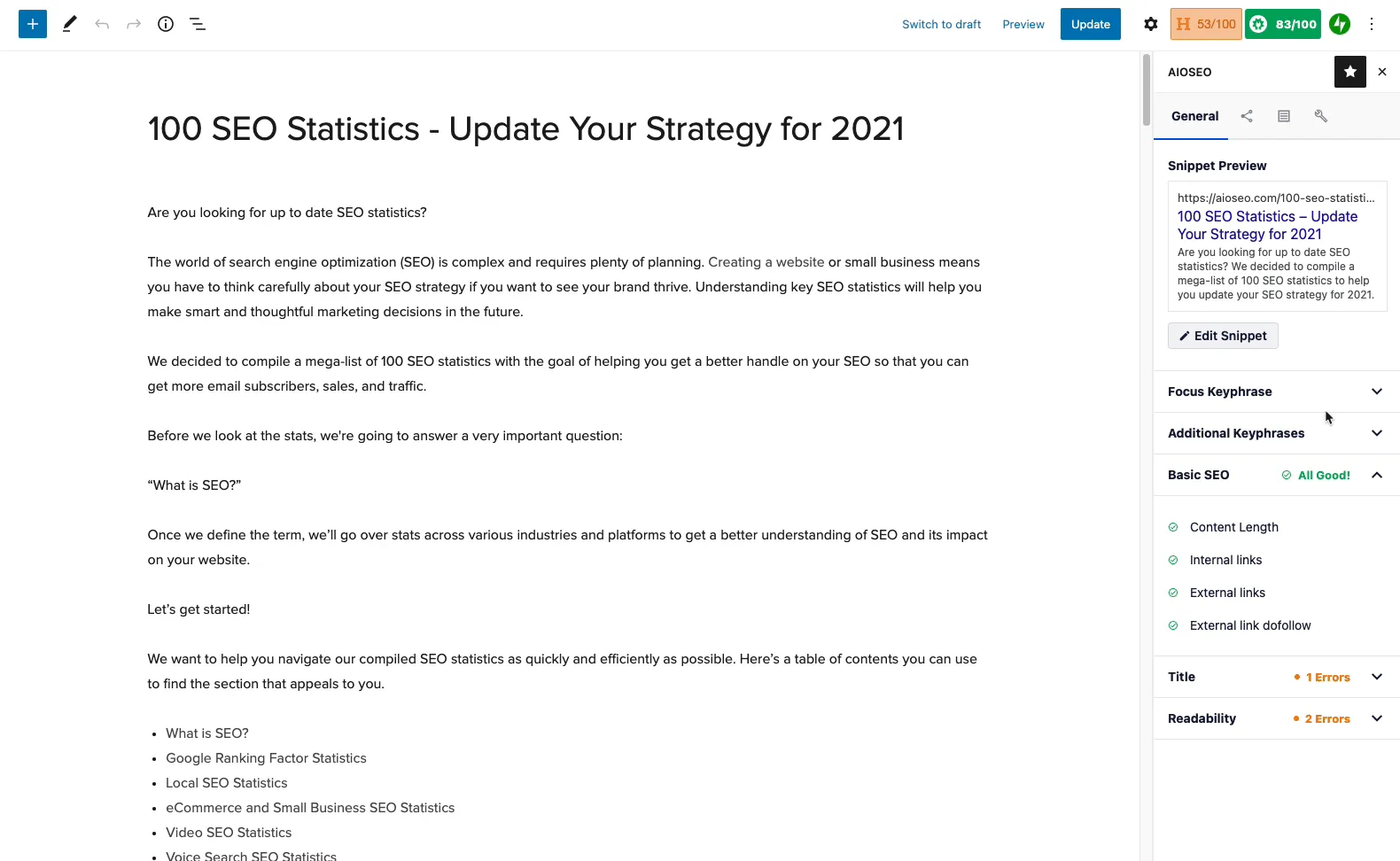 All in One SEO (AIOSEO) AI Content WordPress plugin